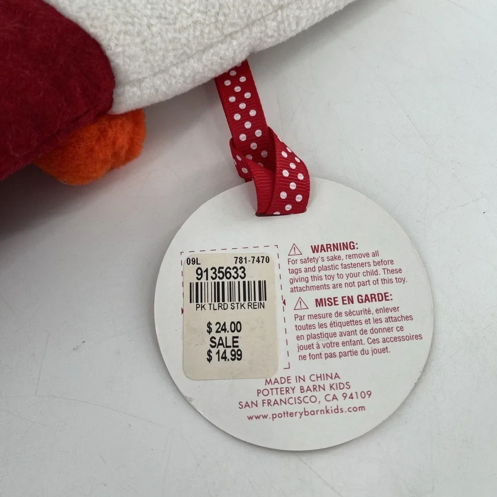 Rare Pottery Barn Felt Christmas Stocking Reindeer Poms Fleece Cuff Stitch, 22